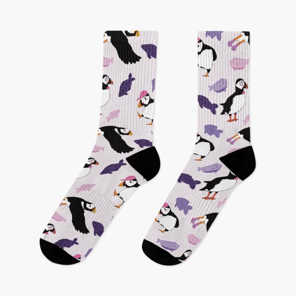 Item preview, Puffins - Cute Purple and Black Cartoon Birds Pattern designed and sold by TheRainbowRoom.