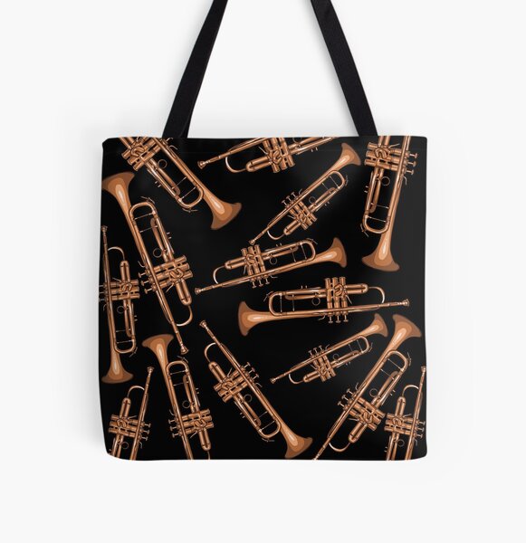 Trumpet Musical Instrument Pattern Black All Over Print Tote Bag