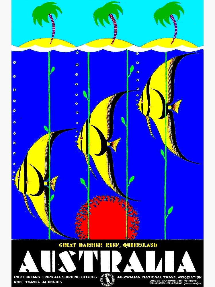 Laminated Australia Tourism Queensland Great Barrier Reef Angel Fish  Vintage Travel Poster Dry Erase Sign 24x36 - Poster Foundry