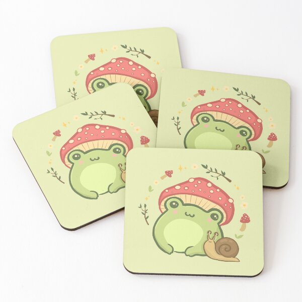 Item preview, Cute Kawaii Frog with Toadstool Mushroom Hat and Snail: Cottagecore Aesthetic Love designed and sold by MinistryOfFrogs.