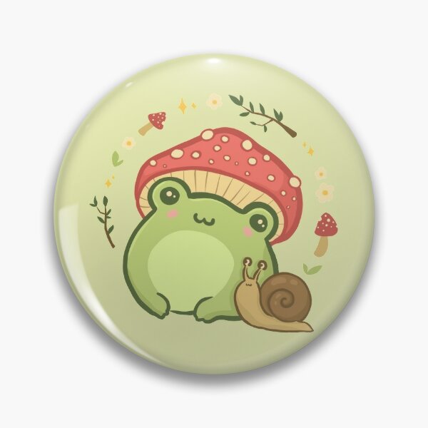 Super süßer Kawaii-Frosch mit Toadstool-Pilzhut-Schnecke – Cottagecore-ästhetische Forggy-Pilze – Amanita-Muscaria-Liebhaber – Edgy Kidcore Chubby Frogge Art Button