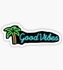 "good vibes" palm tree neon sign sticker Sticker