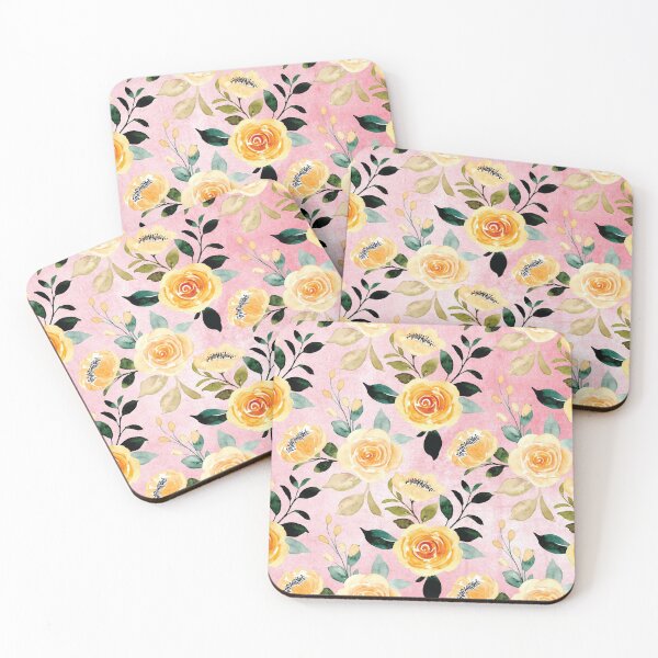 Item preview, Vintage Yellow Roses on Faded Coral designed and sold by aprincessinsp.