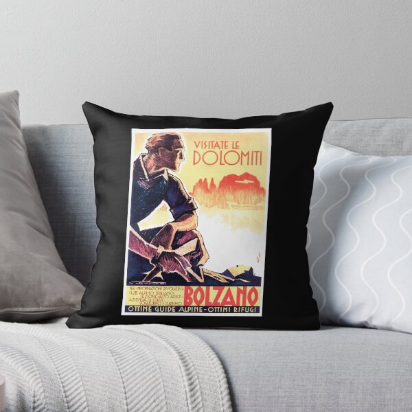 Dolomiti Alps Bolzano Italy Vintage Italian Travel Poster Throw Pillow