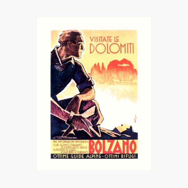 Dolomiti Alps Bolzano Italy Vintage Italian Travel Poster Art Print