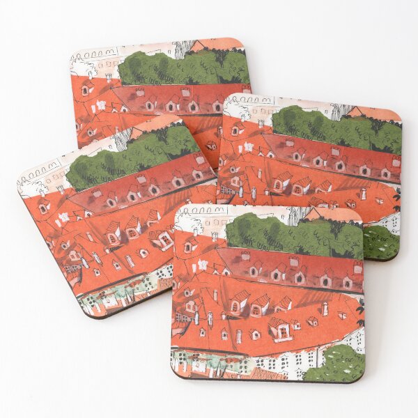 Item preview, Red Roofs of Prague, European Cityscape Paper Collage Ink designed and sold by Julia Khoroshikh.