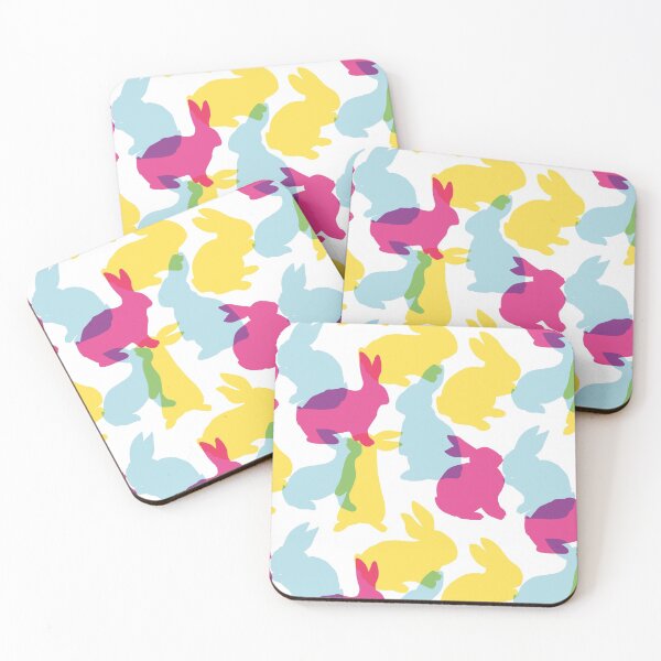 Item preview, Bunny Rabbit - Fun Pink, Blue, and Yellow Rabbit Silhouette Pattern designed and sold by TheRainbowRoom.