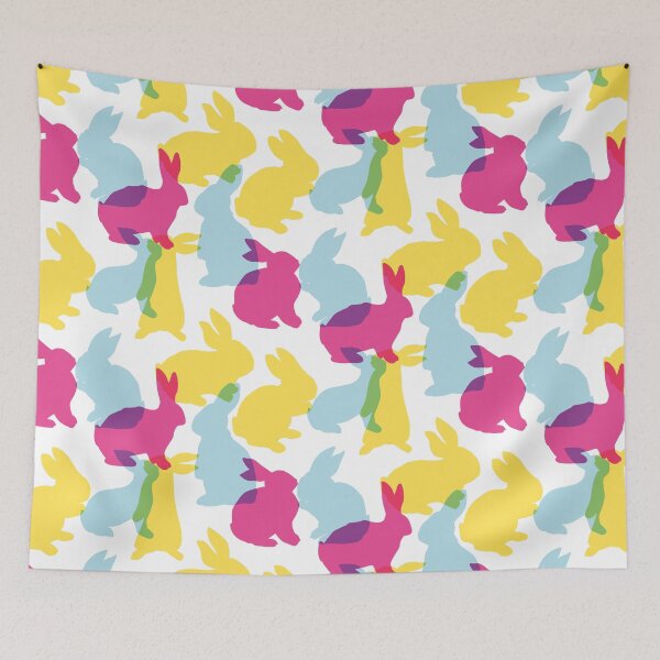 Item preview, Bunny Rabbit - Fun Pink, Blue, and Yellow Rabbit Silhouette Pattern designed and sold by TheRainbowRoom.