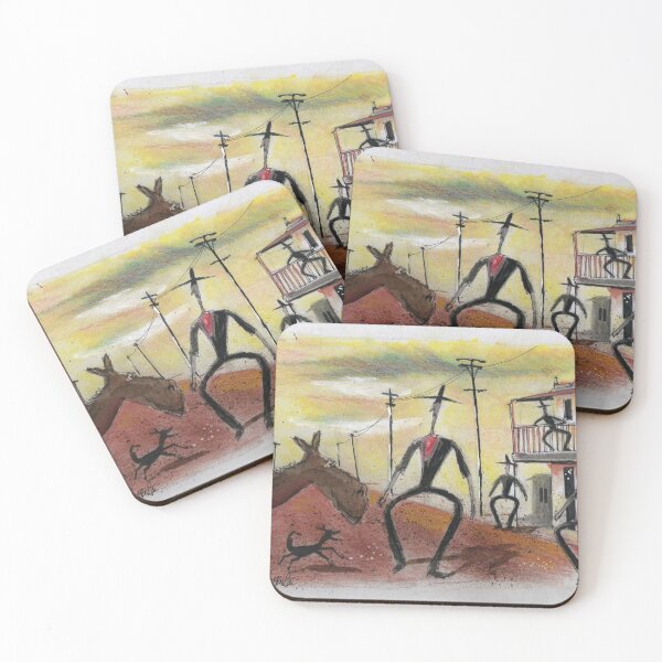 Item preview, Sketch of Australian stockman with horse and dog in outback town. designed and sold by Al Benge.