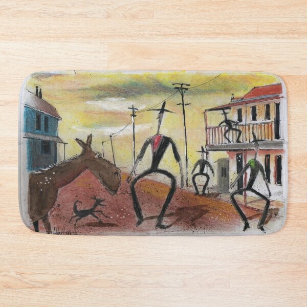 Item preview, Sketch of Australian stockman with horse and dog in outback town. designed and sold by Al Benge - NZ & Australian Art.