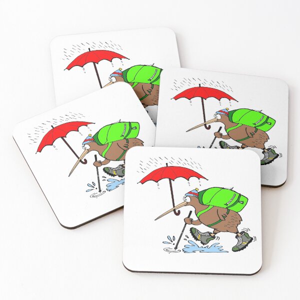 Item preview, Adorable cartoon of kiwi bird carrying umbrella in rain designed and sold by Al Benge - NZ & Australian Art.