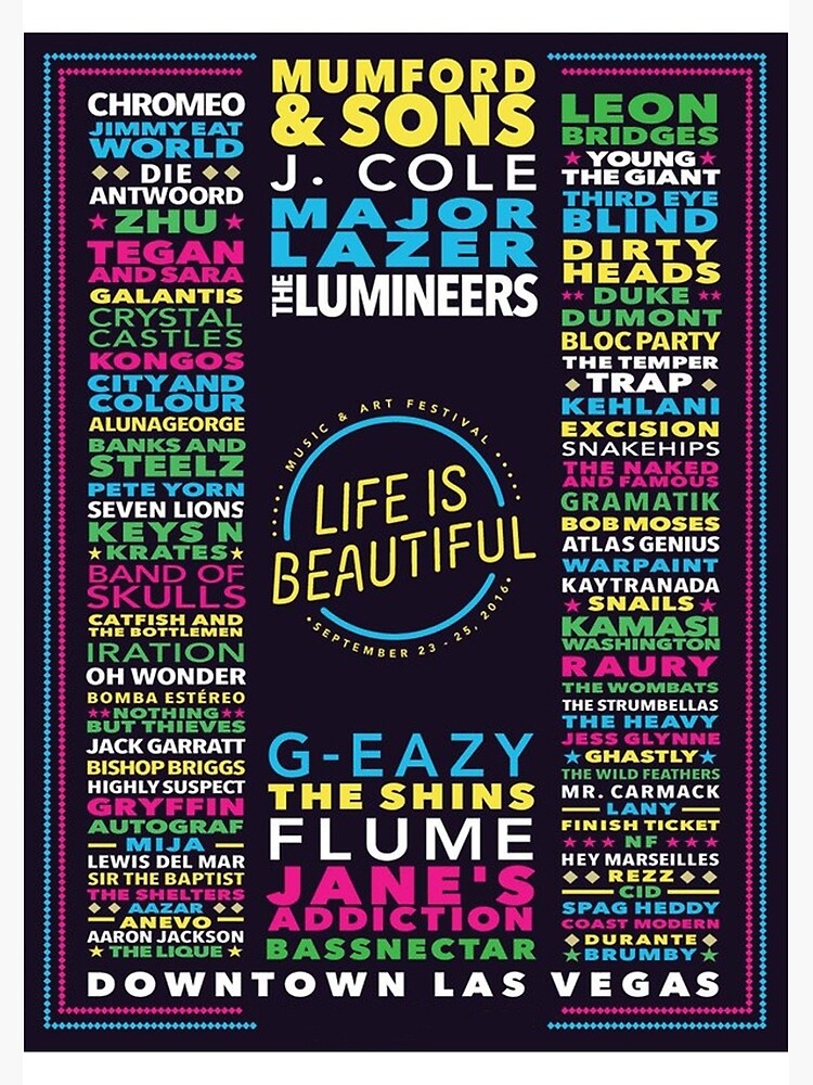 "Life is Beautiful MUSIC + ART FESTIVAL LINE UP" Poster by adelasso