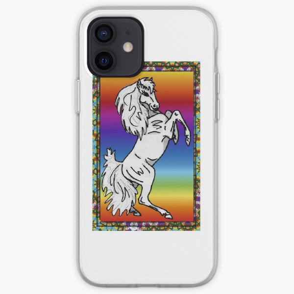 Rearing Filly with Rainbow Background Framed iPhone Soft Case