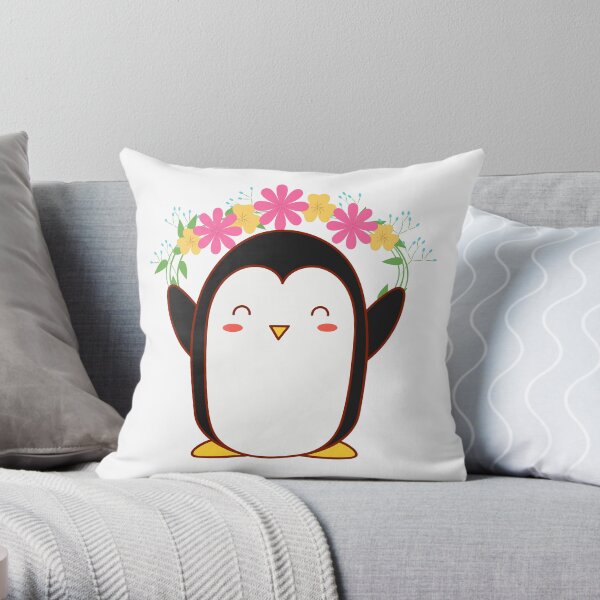 Pretty Penguin Sticker Throw Pillow