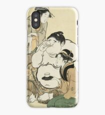 Kitagawa Utamaro - Daidozan Bungoro, The Infant Prodigy Drinking Sake. People portrait: party, woman and man, Samurai, geisha , female and male, women and men, people, beautiful dress iPhone Case/Skin