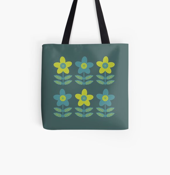 Green Blue MCM Floral Pattern Tote Bag for Sale by Orchyd