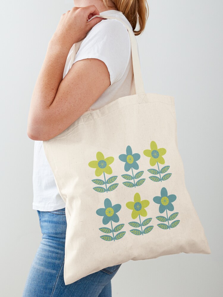 Green Blue MCM Floral Pattern Tote Bag for Sale by Orchyd