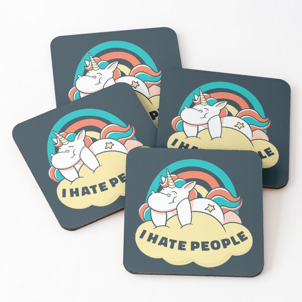 Item preview, I Hate People T-Shirt, unicorn laying on top of a yellow cloud with the quote "I hate people" designed and sold by UniqueStylistic.