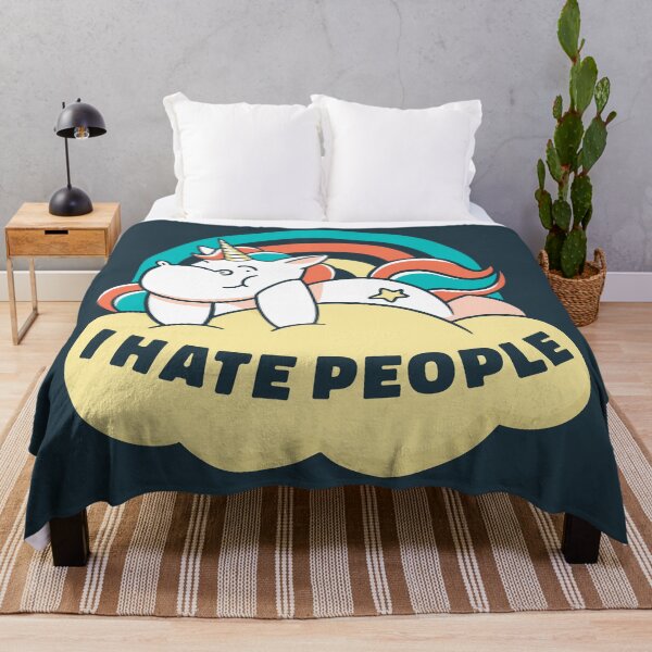 Item preview, I Hate People T-Shirt, unicorn laying on top of a yellow cloud with the quote "I hate people" designed and sold by UniqueStylistic.