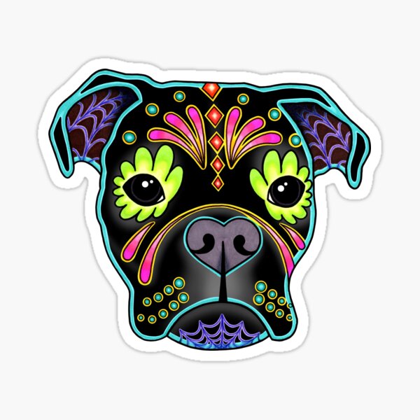 Item preview, Boxer in Black- Day of the Dead Sugar Skull Dog designed and sold by Pretty In Ink.