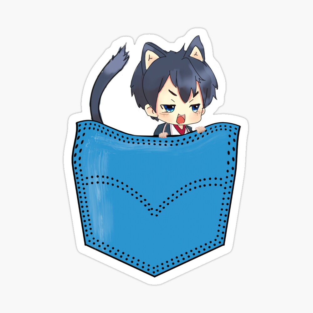 Kawaii Anime Cat Boy With Ears And Tail Peeking Out Of Pocket