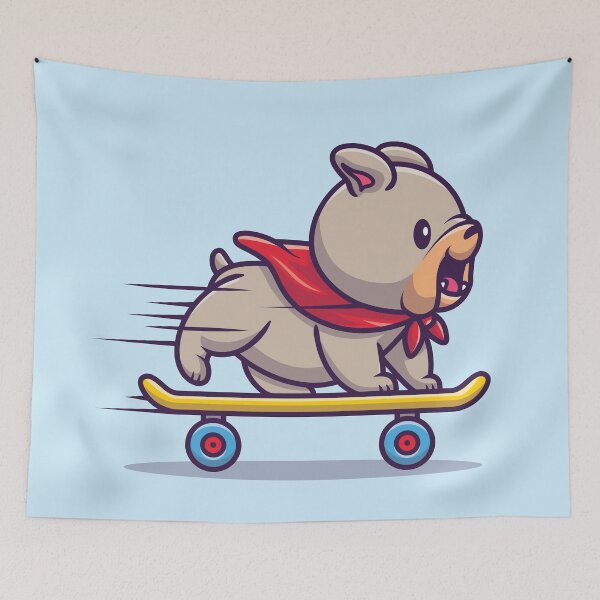 Item preview, Cute Bulldog Playing Skateboard Cartoon designed and sold by BigBoyFunky.