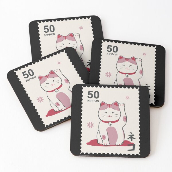 Item preview, Japanese pink cat stamp designed and sold by RRdesigned.