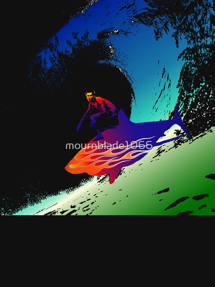 Thumbnail 7 of 7, Essential T-Shirt, Badass Surfer on Shark with a Flamejob designed and sold by mournblade1066.