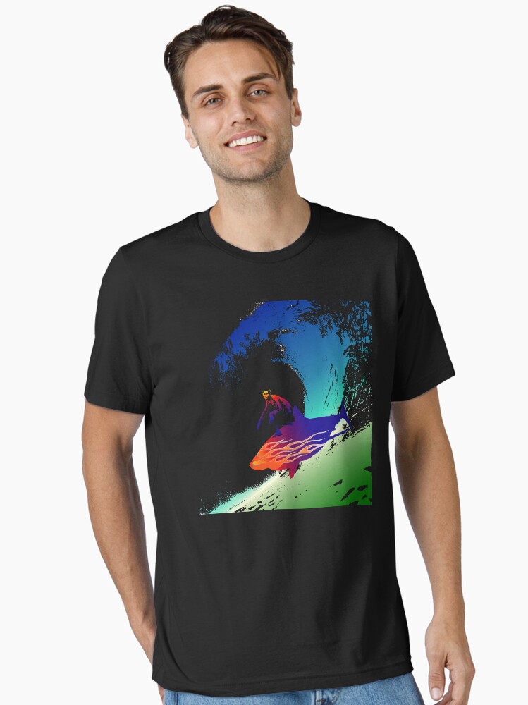 Thumbnail 2 of 7, Essential T-Shirt, Badass Surfer on Shark with a Flamejob designed and sold by mournblade1066.