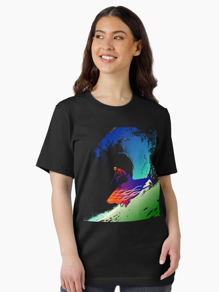 Thumbnail 1 of 7, Essential T-Shirt, Badass Surfer on Shark with a Flamejob designed and sold by mournblade1066.