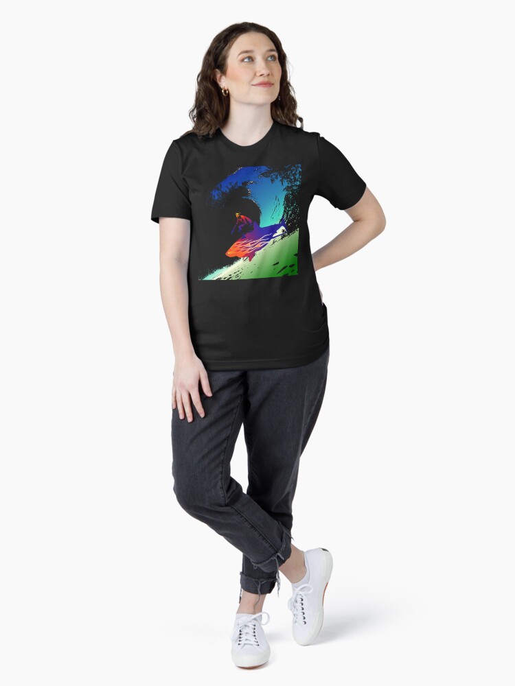 Thumbnail 4 of 7, Essential T-Shirt, Badass Surfer on Shark with a Flamejob designed and sold by mournblade1066.