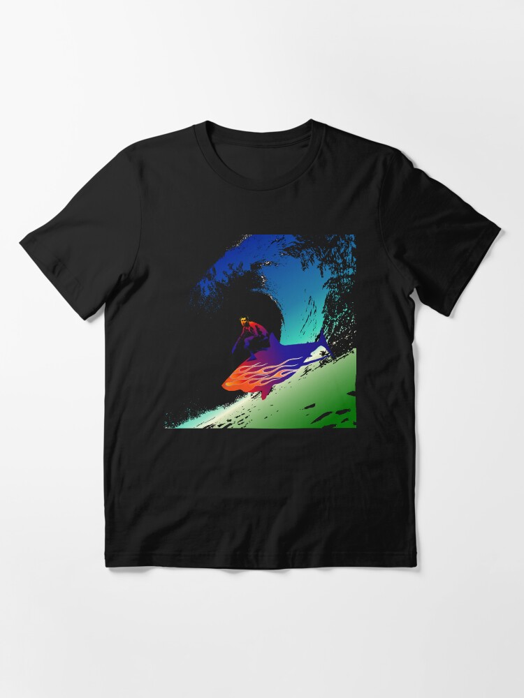 Thumbnail 3 of 7, Essential T-Shirt, Badass Surfer on Shark with a Flamejob designed and sold by mournblade1066.