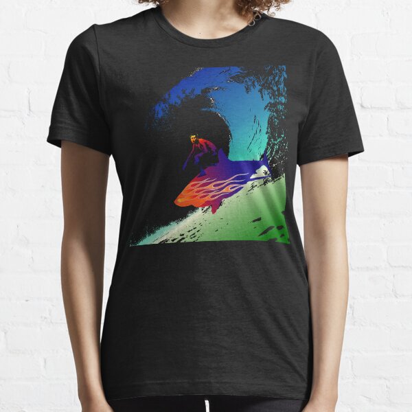 Badass Surfer on Shark with a Flamejob Essential T-Shirt