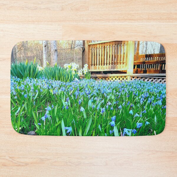 Item preview, Siberian Squill and Daffodil Flowers in Mulch with a  Gazebo designed and sold by Mothe3rd.
