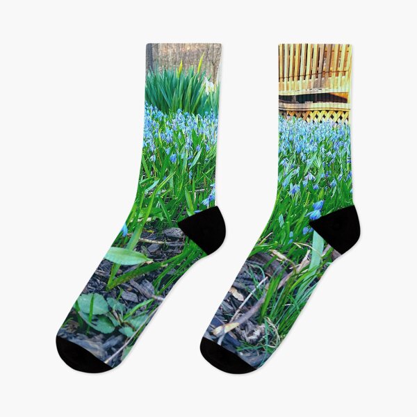 Item preview, Siberian Squill and Daffodil Flowers in Mulch with a  Gazebo designed and sold by Mothe3rd.
