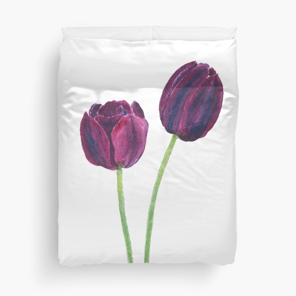 two dark purple tulips watercolor  Duvet Cover