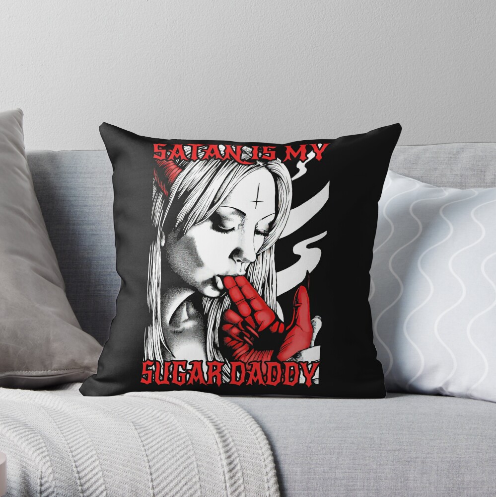 Satan Is My Sugar Daddy Throw Pillow - Satanic Cushion Goth Decor