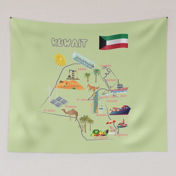 Item preview, Kuwait map destinations Landmarks tourist attractions with names of the major cities designed and sold by mashmosh.