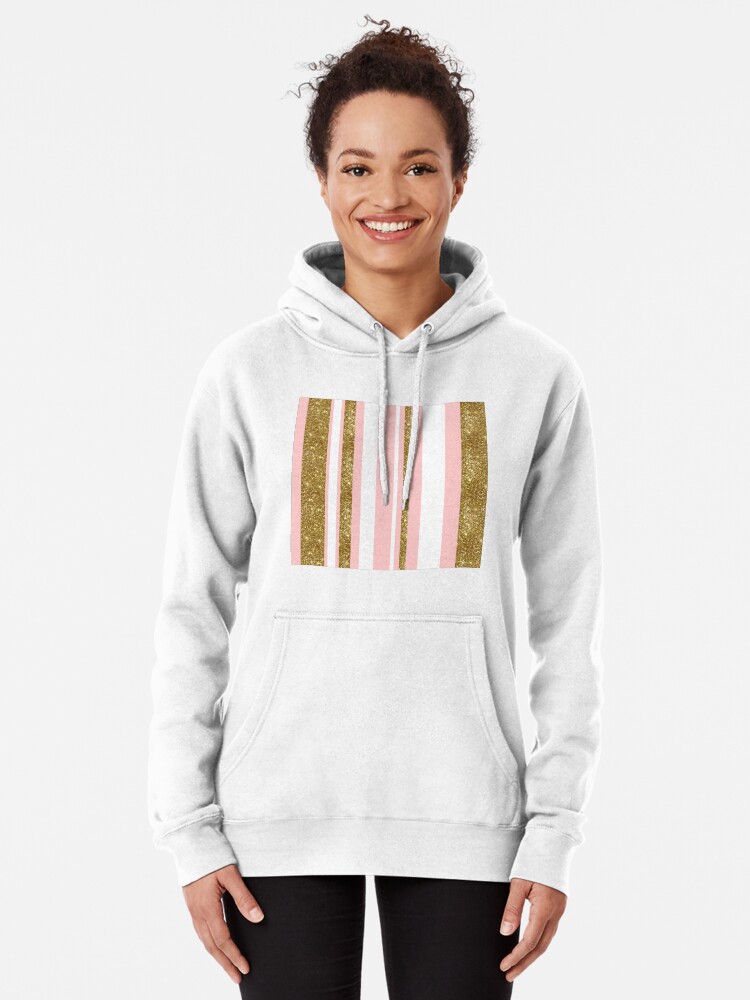 Pink, gold, white stripes Pullover Hoodie
