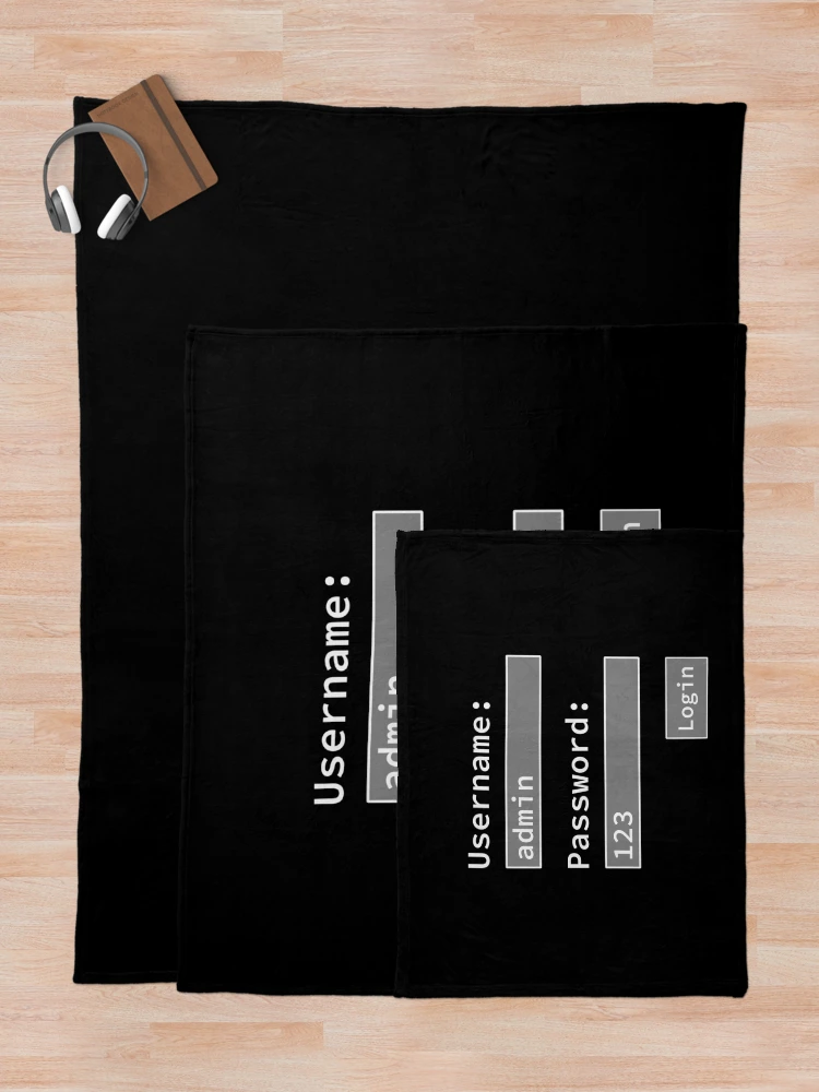 Thumbnail 5 of 6, Throw Blanket, Login Form, Username Admin Password 123, Software Developer, Software Engineer, Computer Science, Programmer, Programming Humor designed and sold by Max-Wear.