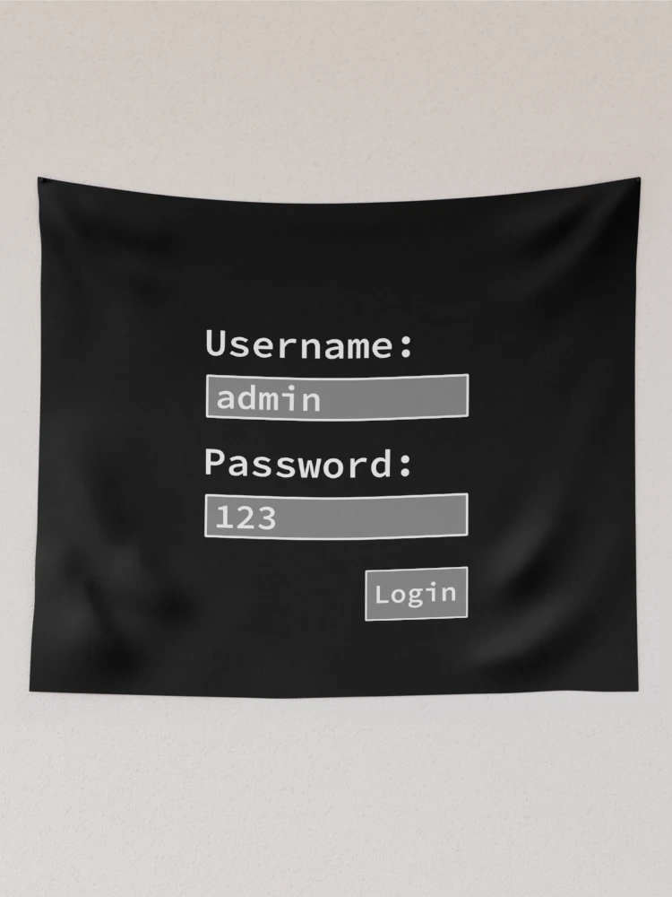Thumbnail 2 of 3, Tapestry, Login Form, Username Admin Password 123, Software Developer, Software Engineer, Computer Science, Programmer, Programming Humor designed and sold by Max-Wear.