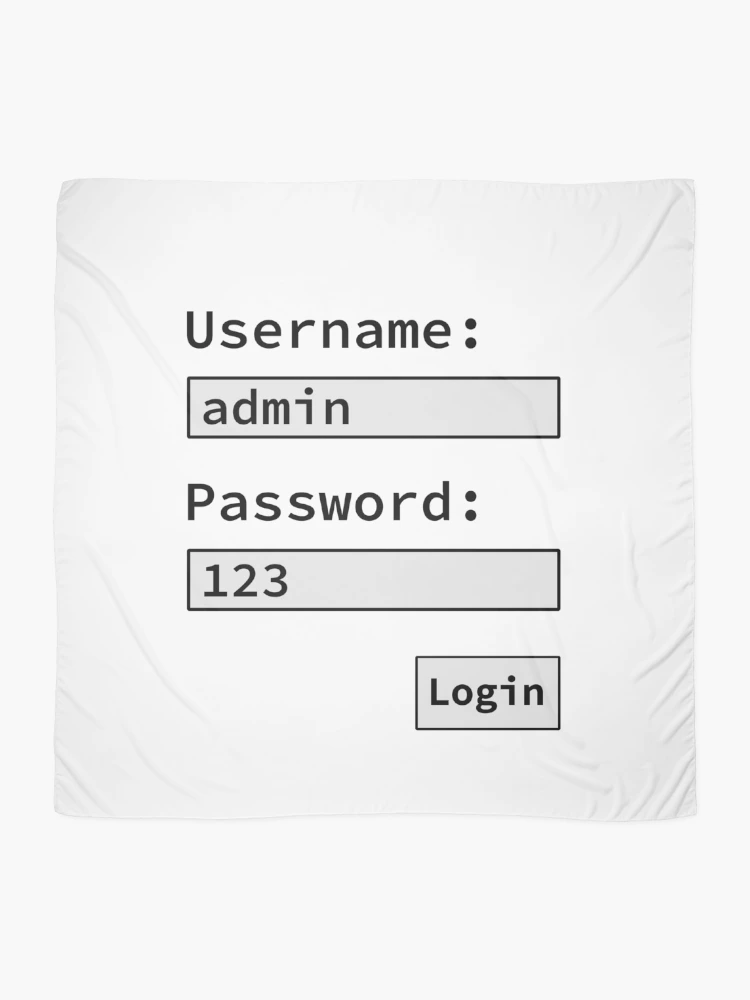 Thumbnail 2 of 3, Scarf, Login Form, Username Admin Password 123, Software Developer, Software Engineer, Computer Science, Programmer, Programming Humor, Light designed and sold by Max-Wear.