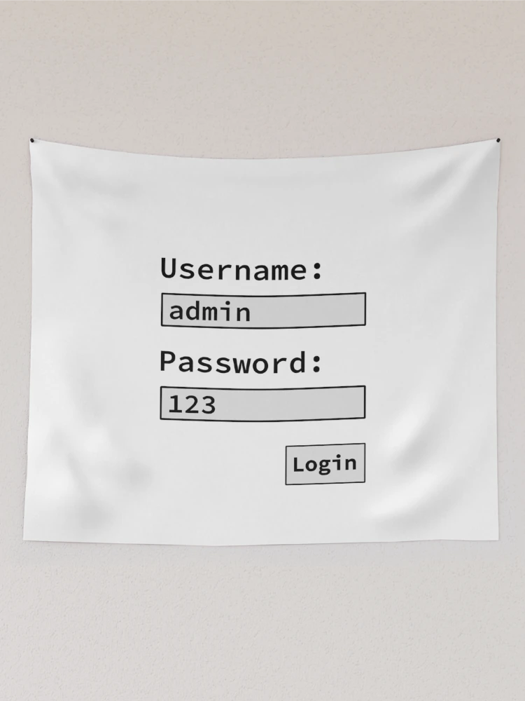Thumbnail 2 of 3, Tapestry, Login Form, Username Admin Password 123, Software Developer, Software Engineer, Computer Science, Programmer, Programming Humor, Light designed and sold by Max-Wear.