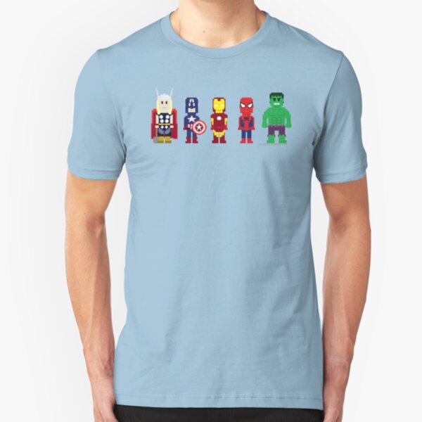 8-Bit Super Heroes! Slim Fit T-Shirt