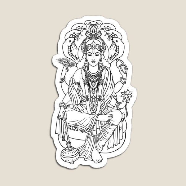 Hindu God Vishnu line drawing vector illustration, asian spiritual symbol,  oriental wisdom, yoga, om, aum