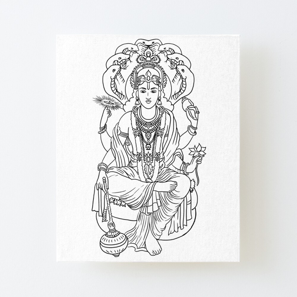 Hindu God Vishnu line drawing vector illustration, asian spiritual ...