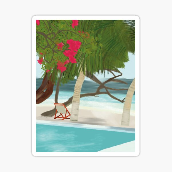 Seaview at the pool, beach chair Ifaty, Madagascar. Wall art, interior art, home deco, Africa, poster, illustration, print Sticker