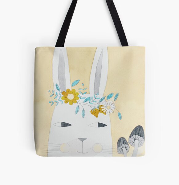 Spring bunny illustration in yellow All Over Print Tote Bag