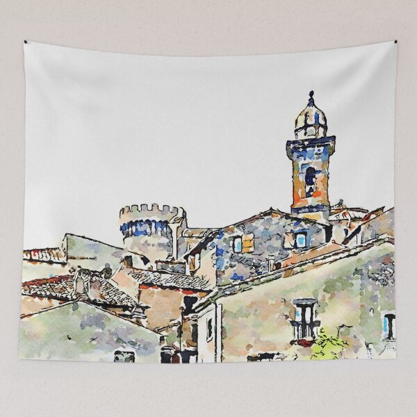 Item preview, Bracciano: foreshortening village with tower and bell tower designed and sold by Giuseppe Cocco.