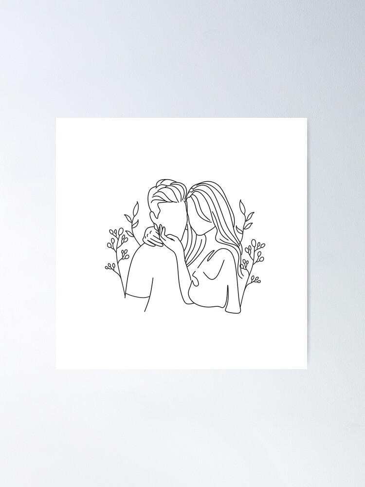 Continuous line drawing of couple hug. Cute and romantic man and woman in  love. Minimalism sketch vector illustration. Stock Vector